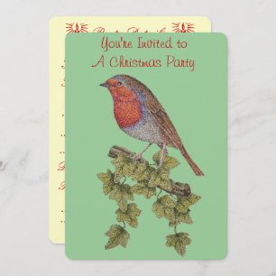 picture of ivy leaves and robin wildlife christmas invitation