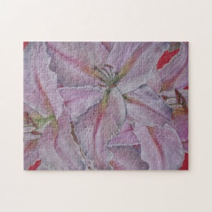 picture of large pink lily flowers floral jigsaw puzzle