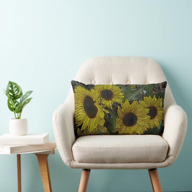 picture of large yellow sun flowers contempory lumbar pillow (Chair)
