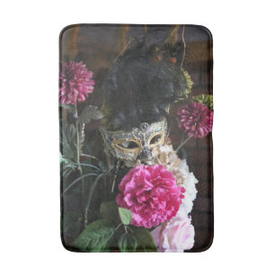 Picture of mask flowers and feathers bath mat