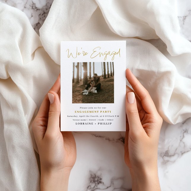 Picture Perfect, 2 photo engagement announcement (Romantic engagement photo card with earthy tones and minimalist style.)