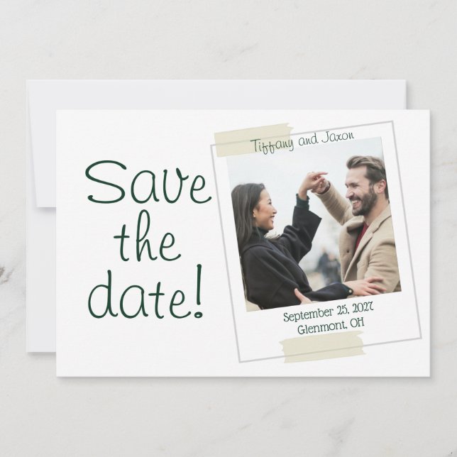 Picture Perfect Forest Green Text Save the Date Invitation (Front)