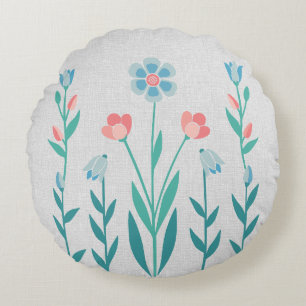 Picture Perfect Garden Floral – Teal & Pink Round Pillow