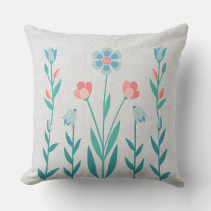 Picture Perfect Garden Floral – Teal & Pink Throw Pillow