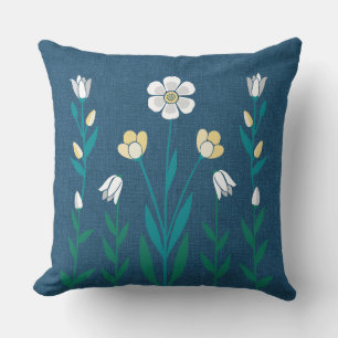 Picture Perfect Garden Navy Blue Throw Pillow
