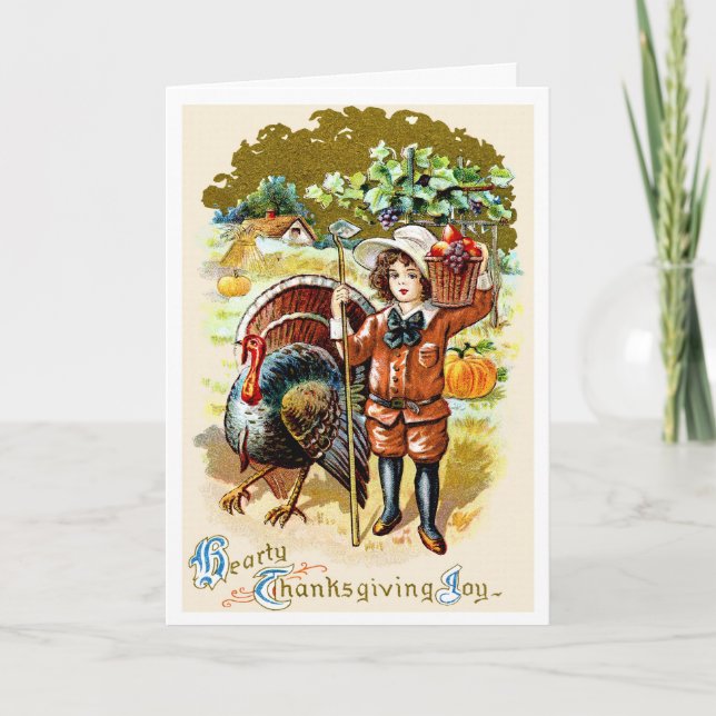 "PICTURE POSTCARD"HEARTY THANKSGIVING JOY GREETING HOLIDAY CARD (Front)