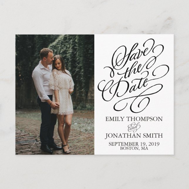 Picture Save The Date Postcard, Calligraphy Postcard (Front)