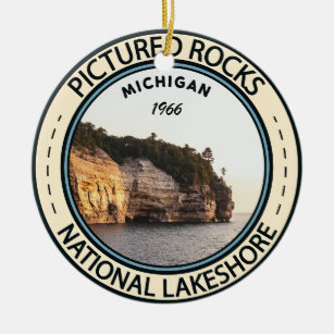 Pictured Rocks National Lakeshore Michigan Badge Ceramic Ornament