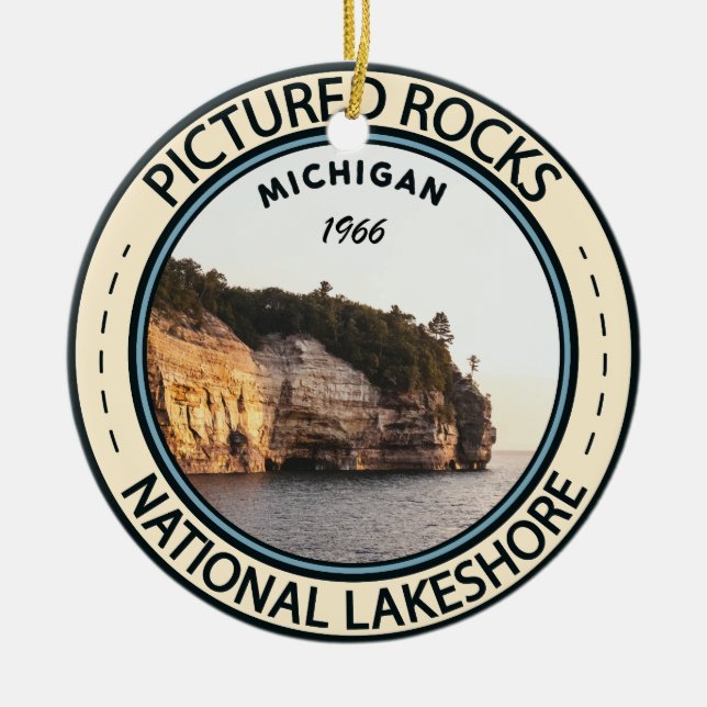 Pictured Rocks National Lakeshore Michigan Badge Ceramic Ornament (Front)