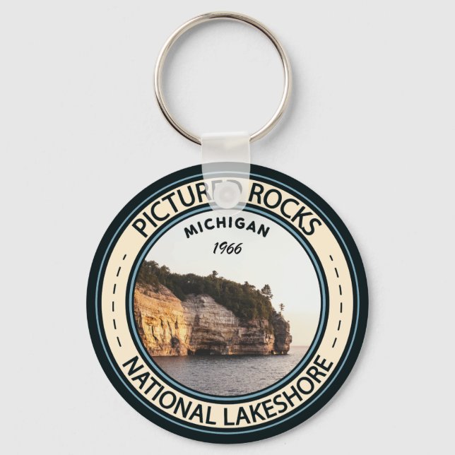 Pictured Rocks National Lakeshore Michigan Badge  Keychain (Front)