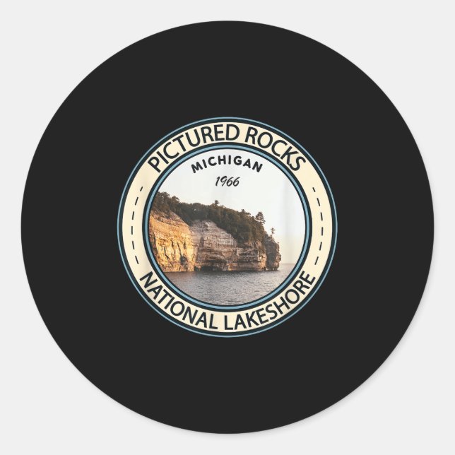 Pictured Rocks National Lakeshore Michigan Badge V Classic Round Sticker (Front)