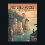 Pictured Rocks National Lakeshore Travel Vintage Postcard<br><div class="desc">Pictured Rocks vector artwork design. It's known for the dramatic multicolored Pictured Rocks cliffs. Unusual sandstone formations like Miners Castle and Chapel Rock define the park’s headlands.</div>