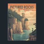 Pictured Rocks National Lakeshore Travel Vintage Postcard<br><div class="desc">Pictured Rocks vector artwork design. It's known for the dramatic multicolored Pictured Rocks cliffs. Unusual sandstone formations like Miners Castle and Chapel Rock define the park’s headlands.</div>