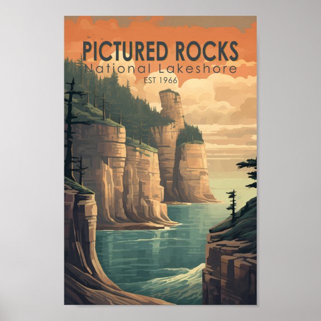 Pictured Rocks National Lakeshore Travel Vintage Poster (Front)