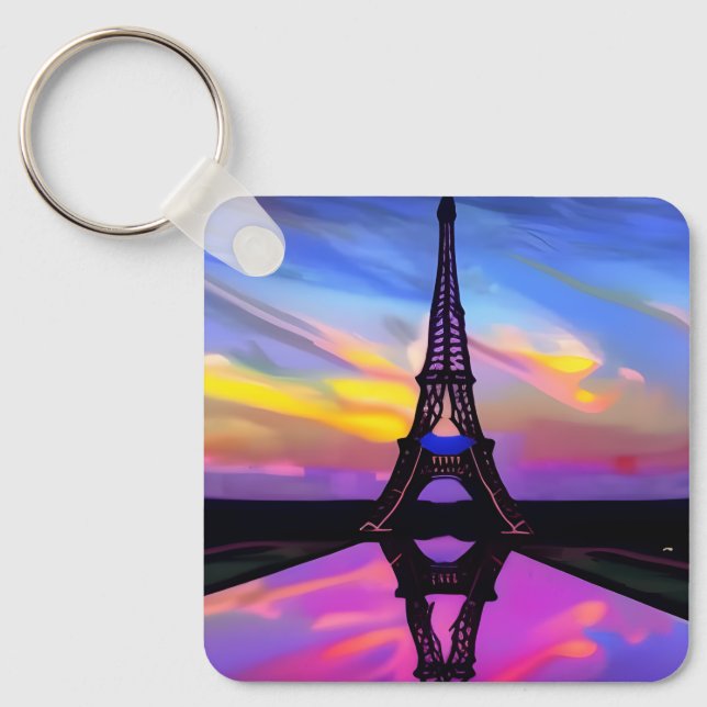 Picturesque Eiffel Tower In A Glowing Sunset Keychain (Front)