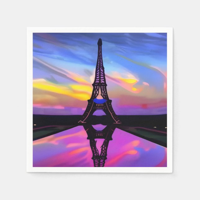 Picturesque Eiffel Tower In A Glowing Sunset Napkin (Front)
