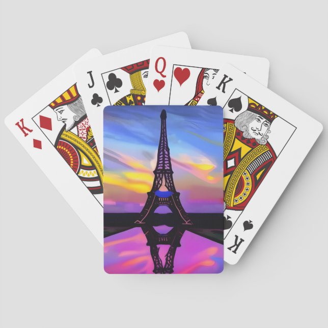 Picturesque Eiffel Tower In A Glowing Sunset Playing Cards (Back)