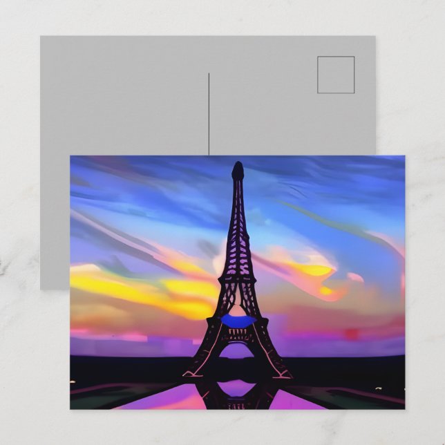 Picturesque Eiffel Tower In A Glowing Sunset Postcard (Front/Back)