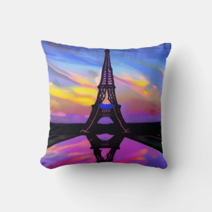 Picturesque Eiffel Tower In A Glowing Sunset Throw Pillow