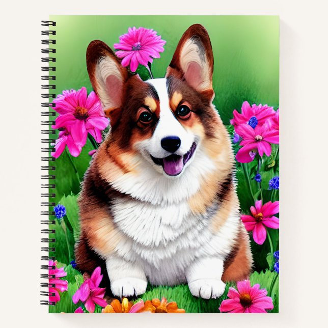 Picturesque Floral Corgi Notebook (Front)