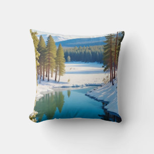 Picturesque Landscape Mountains Winter Nature Calm Throw Pillow