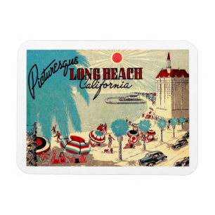 Picturesque Long Beach, California Vintage Postcar Magnet