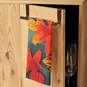 Picturesque Rustic Autumn Maple Leaves Kitchen Towel