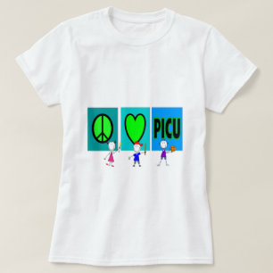 PICU Nurse Gifts "Peace Love PICU" T-Shirt