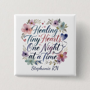 PICU Nurse Healing Tiny Hearts Watercolor 2 Inch Square Button
