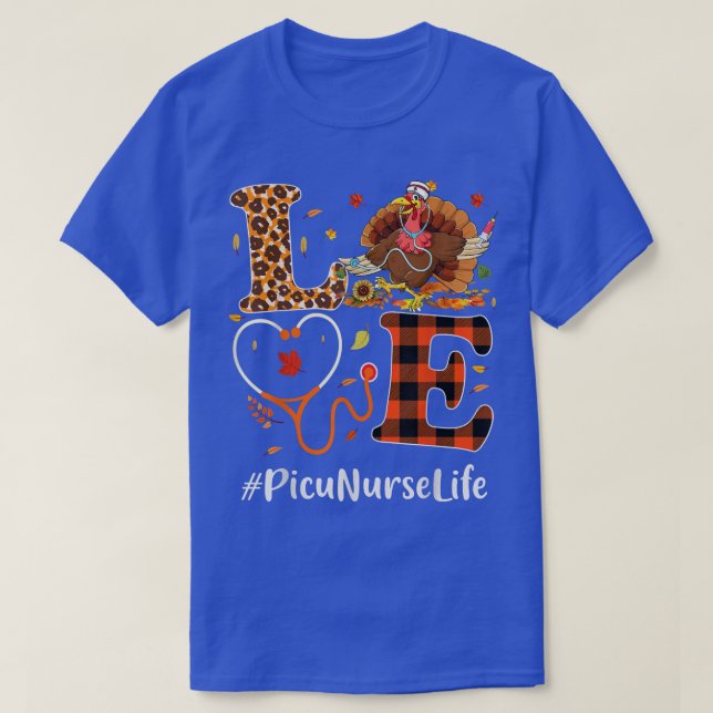 Picu Nurse Love Thanksgiving Leopard Stethoscope T T-Shirt (Design Front)