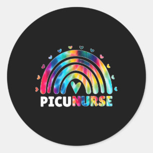 Picu Nurse Rainbow Tie Dye Fun Pediatric Intensive Classic Round Sticker