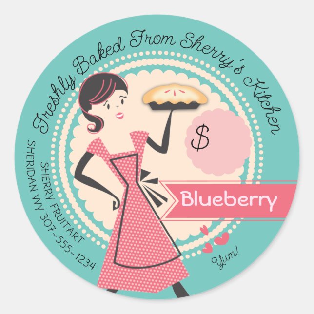 Pie baking bakery personalized price packaging cla classic round sticker (Front)