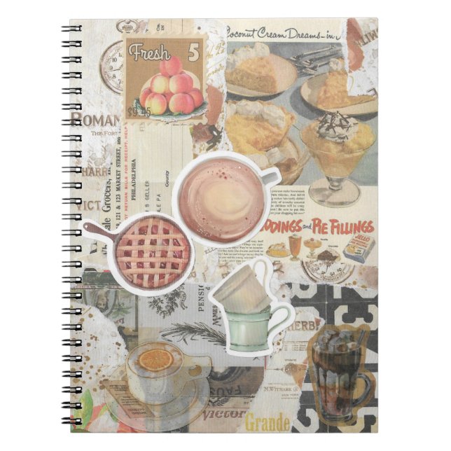 Pie & Coffee Vintage Ephemera Decoupage Notebook (Front)