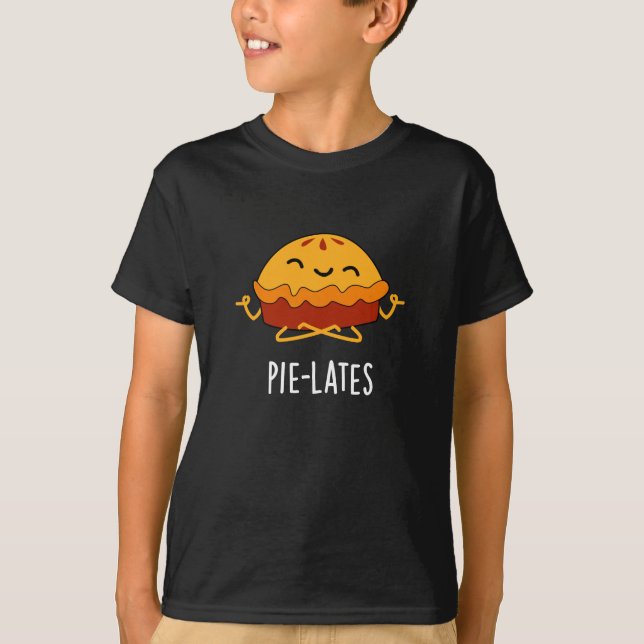 Pie-lates Funny Food Pie Pun Dark BG T-Shirt (Front)