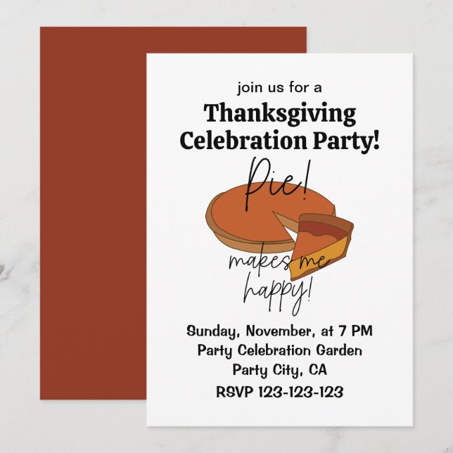 Pie Makes Me Happy Pie Thanksgiving Invitation (Front/Back)
