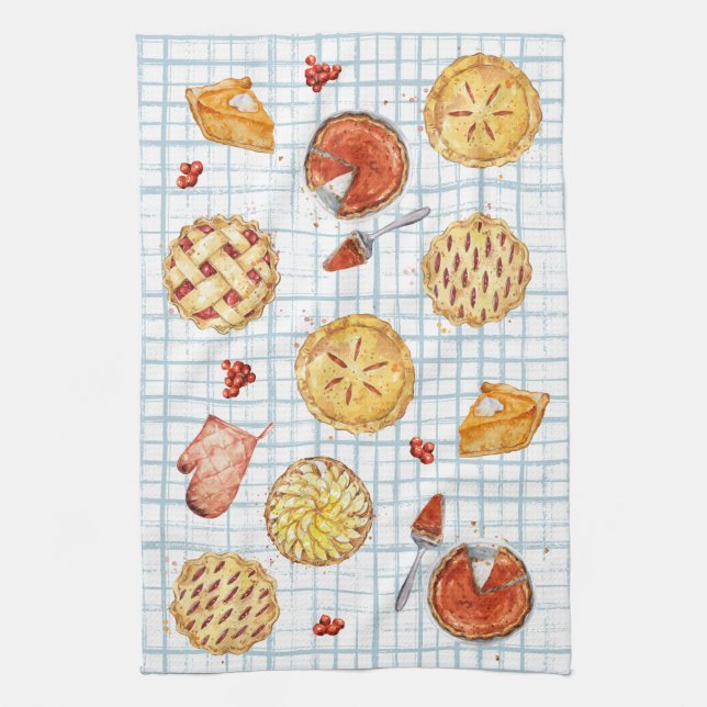 Pie on Plaid Kitchen Towel (Vertical)