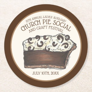 Pie Social Pi Day Party Dessert Bake Sale Slice Round Paper Coaster