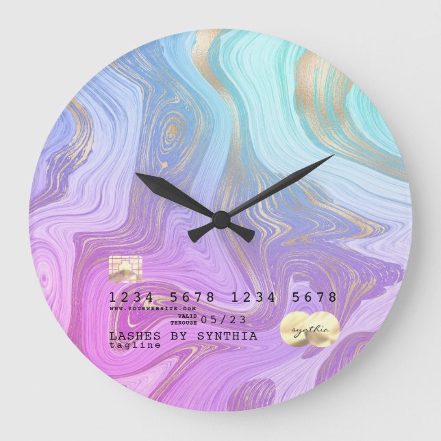 pie unicorn aqua liquid gold marble large clock (Front)