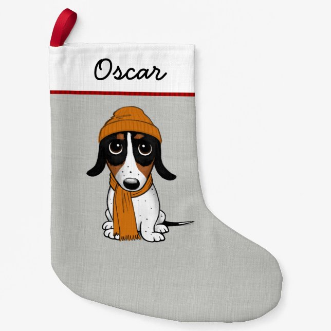 Piebald Dachshund Cute Dog Personalized Small Christmas Stocking (Front)