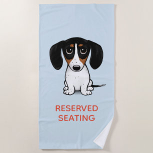 Piebald Dachshund   Cute Dog with Custom Text  Beach Towel