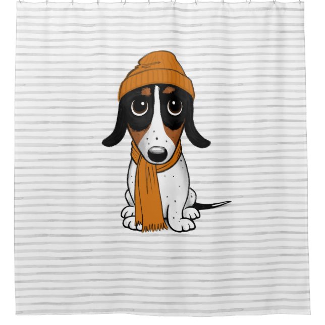 Piebald Dachshund Cute Hipster Dog Cartoon (Front)