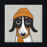 Piebald Dachshund | Cute Hipster Dog Magnet<br><div class="desc">A fun fridge magnet for Piebald Dachshund lovers. Black, tan and white Doxie. Visit Jenn's Doodle World for even more accessories for home and office with this funny dog and more original wiener dog designs.</div>