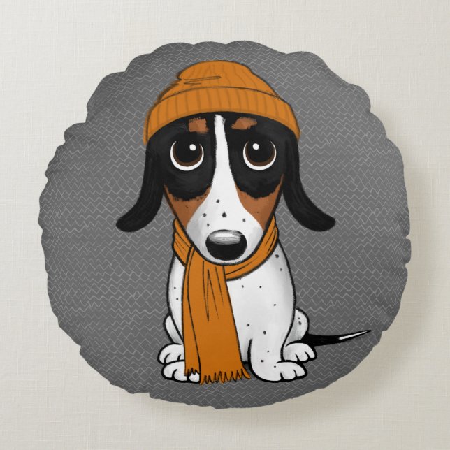 Piebald Dachshund Cute Hipster Dog Round Coussin (Devant)