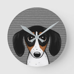 Piebald Dachshund Cute Puppy Dog Round Clock