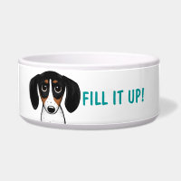 Piebald Dachshund Dog with Custom Text Bowl