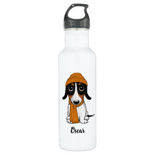 Piebald Dachshund   Hipster Dog with Custom Text 710 Ml Water Bottle