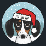 Piebald Dachshund Santa Cute Wiener Dog Custom Classic Round Sticker<br><div class="desc">Spread holiday cheer with this adorable Christmas dachshund sticker! The sticker features an illustrated piebald dachshund wearing a bright red Santa hat with white trim. HO HO HO can be personalized with name or other text. These peel-and-stick stickers can be used to seal envelopes or packages for the holidays in...</div>