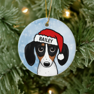 Piebald Dachshund Santa Wiener Dog Custom Name Ceramic Ornament