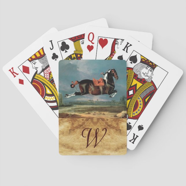 Piebald Horse Cehero Rearing Parcment Monogram  Playing Cards (Back)