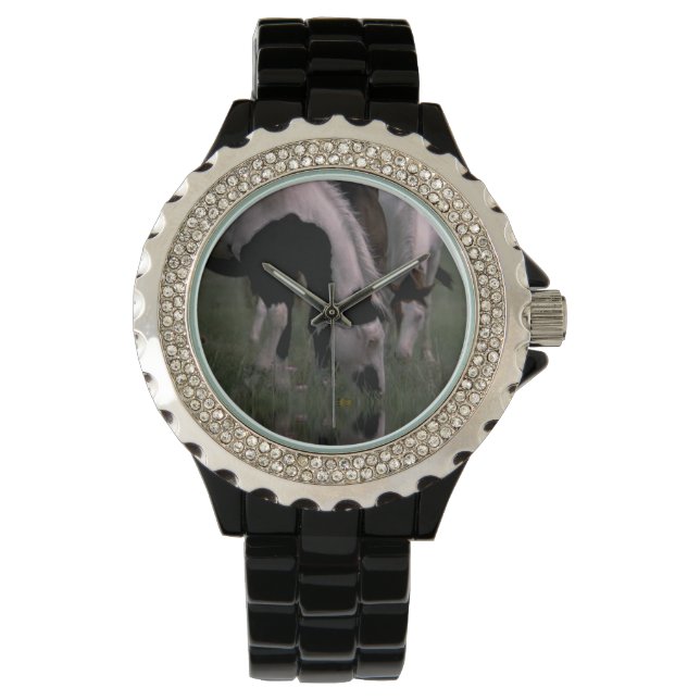 Piebald Horses, Ladies Sparkle Wristwatch. Watch (Front)